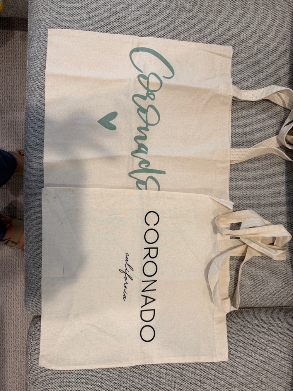 Corona Canvas Tote in Natural with Mint Green Script